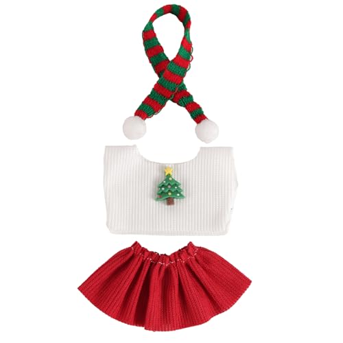 Plüsch Puppenkleidung, Entzückender Weihnachtspullover mit Kurzem Rock und Schal Lustiges Stilvolles Plüschpuppen Weihnachtsoutfit Zubehör zum Anziehen und Präsentieren von Sinbana