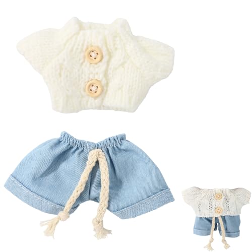 Puppenkleidungs Outfit Set, Stylisches Outfit in Blue Jeans und Weißem Strickpullover Süßes Modespielzeug Accessoire für 15-17 cm Große Puppen von Sinbana