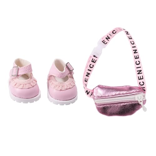 Rosa Schuhe & Hüfttasche für Puppen, PU Leder Schuhe Stofftasche Niedliche Mode Spielzeug Kostüm Zubehör für 15.0 cm & 17.0 cm Puppe Dekoration und Display von Sinbana