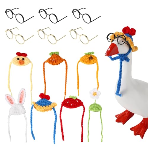 Sinbana 13stk Mini-Gans-Outfit-Set für Schreibtisch, 7stk Strickmützen 6stk Sonnenbrillen Mini-Veranda-Gans-Kopfbedeckungen Outfits Zubehör für 17,78cm magnetische Silly Geese Figur Schlüsselanhänger von Sinbana
