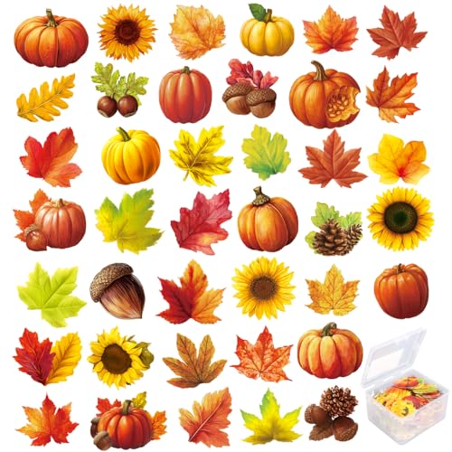 Sinbana 280stk Essbare Kuchendekorationen für Herbst, Kuchendekorationen zum Thema Herbst Einschließlich Ahornblatt Kürbis Sonnenblume Haselnuss Eicheln Muster für Backen von Lebensmitteln(40 Stile) von Sinbana