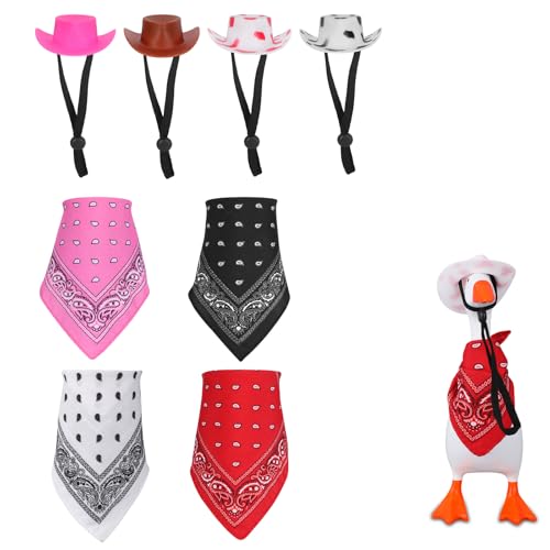 Sinbana 4 Set Schreibtischgans Outfits, Mini Cowboyhut und Schal 17,78cm Mini Gänse Outfits Statuen Accessoires für die Schreibtischdekoration von Sinbana