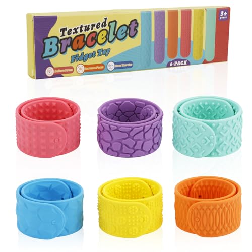 Sinbana 6st Zappelspielzeug Schlagarmbänder, Silikon Zappelarmband für Kinder Erwachsene Beruhigendes Strukturiertes Sensorisches Spielzeug Besondere Bedürfnisse von Sinbana