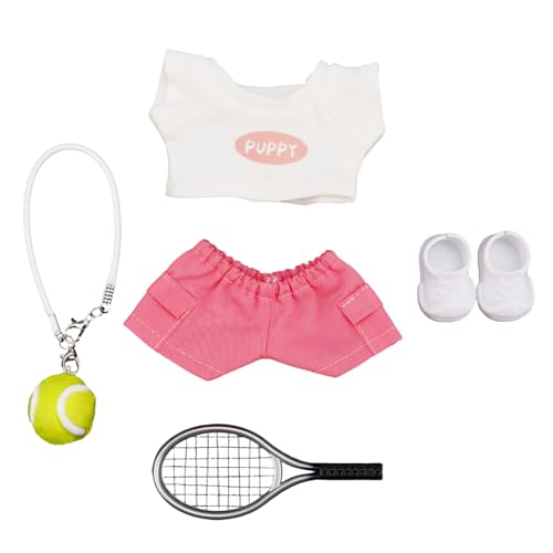 Sinbana Rosa Tennis-Outfit für Puppe, Plüschpuppenkleidung mit Taschen Schuhen Tennisschlägern für 15 cm und 17 cm Puppen-Outfit von Sinbana