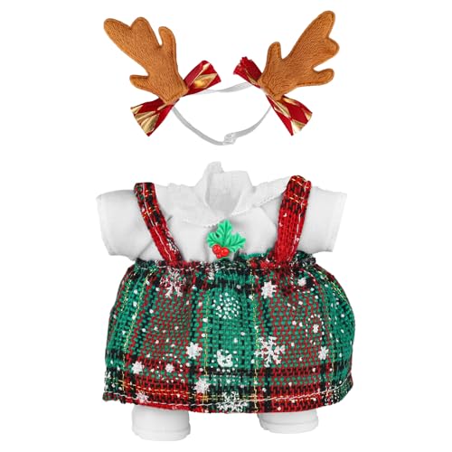 Weihnachts Puppenkleidung, Festliches Kleiderkostüm mit Oberteil Rock Kopfbedeckung und Schuhen Süßes Spielzeug Kostümzubehör für Puppen Weihnachtsdekoration und Ausstellung von Sinbana