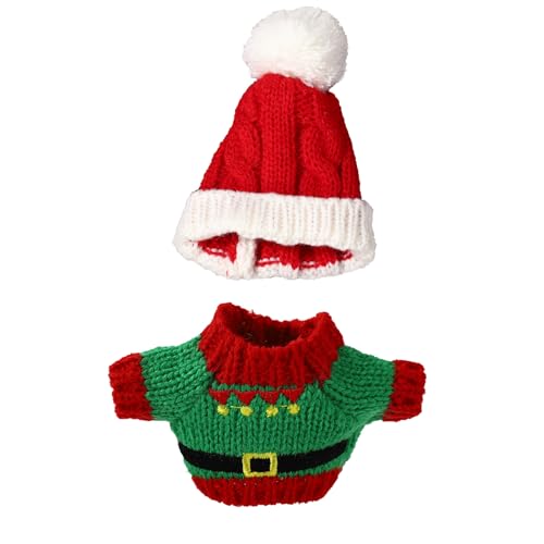 Weihnachtsmann-Outfit-Set für Puppen, Weihnachtsmütze und Pullover aus Stoff für 15-17cm Große Puppen (Rot und Grün) von Sinbana