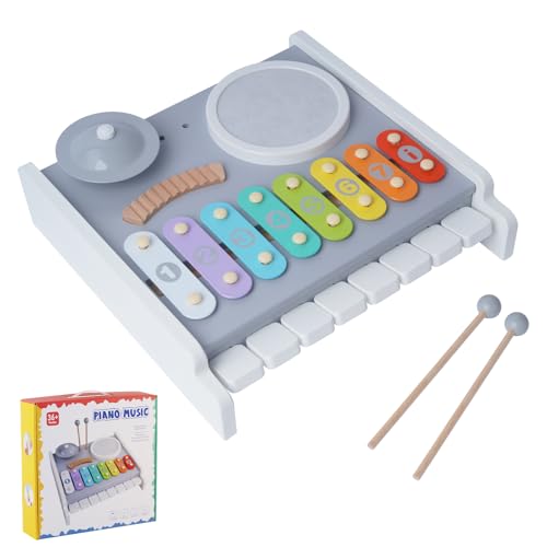 Sinbide Multifunktionales Kinder-Musikinstrument-Spielzeug 5-in-1 hölzernes Kinder-Klavierspielzeug Musikalisches Lernspielzeug für Kleinkinder Montessori-Lernspielzeug für 3 Jahre und Ältere von Sinbide