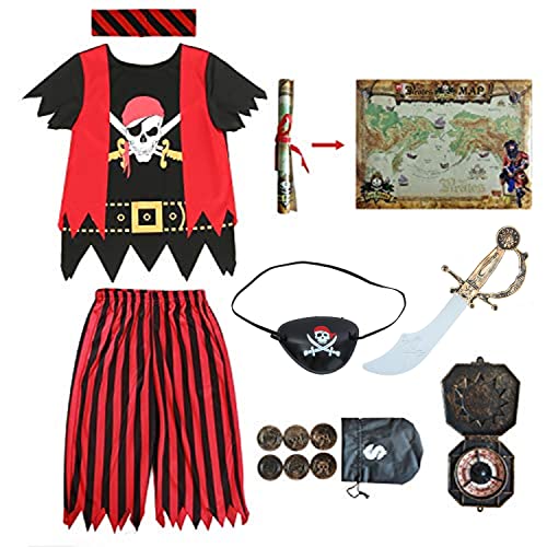 Aufrichtige Partei Piratenkostüm für Kinder, Piraten-Rollenspiel-Kits 8er Komplettset Größe 3-4 Jahre von Sincere Party