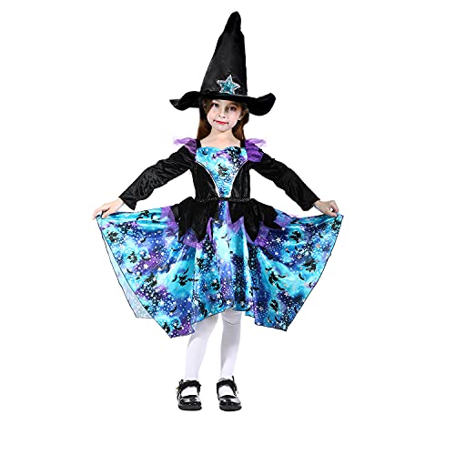 Hexe Kostüm für Kinder Mädchen Halloween Kostüm Funkelnde Hexe Kleid mit Deluxe Hexenhut 3-4Jahre von Sincere Party
