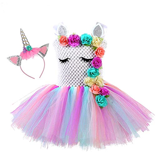 Mädchen Einhorn Prinzessin Regenbogenfarbene Tutu Kleid für Mädchen Geburtstagsfeier, Halloween Einhorn Kostüm oder jeden Tag Einhorn Motto Anlässe (2T-4T/90-100cm). von Sincere Party