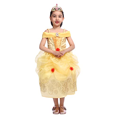Mädchen Golden Belle Princess Kostüm mit Tiara, einzigartiges Belle Kostümkleid 3-4 Jahre von Sincere Party