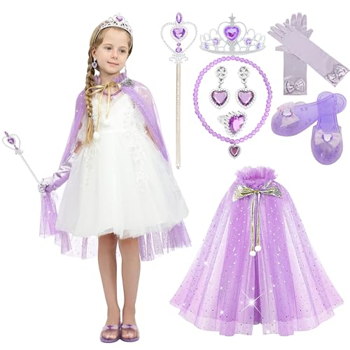 Sincere Party 11pcs Mädchen lila Tüll Cape Prinzessin Cape mit Plastikschmuck und Plastikschuhe Kostümset Geschenk für Mädchen 3-8 Jahre Sincere Party 11pcs Mädchen lila Tüll Cape Prinzessin Cape mit Plastikschmuck und Plastikschuhe Kostümset Geschenk für Mädchen 3-8 Jahre von Sincere Party