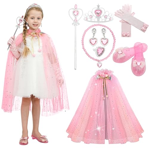 Sincere Party 11pcs Mädchen rosa Tüll Cape Prinzessin Cape mit Plastikschmuck und Plastikschuhe Kostüm Set Geschenk für Mädchen 3-8 Jahre von Sincere Party