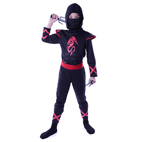 Sincere Party 7St Drachen Ninja Kostüm für Unisex Kinder, Ninja verkleiden sich Rollenspiel Outfit mit Zubehör 5-7 Jahre von Sincere Party