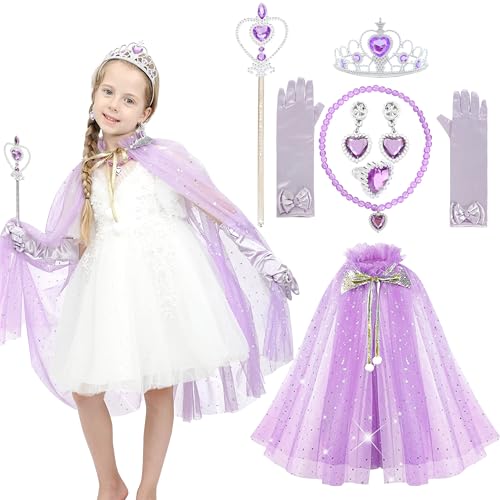 Sincere Party 9pcs Mädchen lila Tüll Cape Prinzessin Cape mit Kunststoff Schmuck Kostüm Set Geschenk für Mädchen 3-8 Jahre von Sincere Party