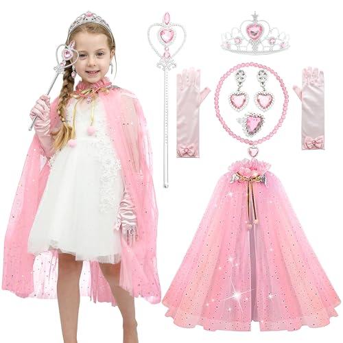 Sincere Party 9pcs Mädchen rosa Tüll Cape Prinzessin Cape mit Kunststoff Schmuck Kostüm Set Geschenk für Mädchen 3-8 Jahre von Sincere Party