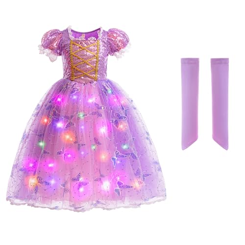 Sincere Party Deluxe Light Up Lila Rapunzel Kleid,Luxus Prinzessin Kostüm Kleid für World Book Day,Halloween und mehr,3-4 Jahre von Sincere Party