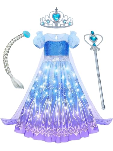 Sincere Party Deluxe-Prinzessinnenkleid mit Zopf, Zauberstab, Diadem, beleuchtet, perfekt für den Welttag des Buches, Weihnachtsgeschenk für Mädchen von 7–8 Jahren von Sincere Party