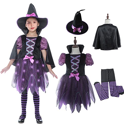 Sincere Party Deluxe leuchtendes lila Hexenkostüm für Mädchen Halloween mit Hut 7-8 Jahre von Sincere Party