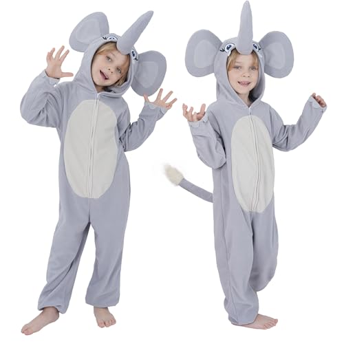 Sincere Party Fleece Cute Elephant Onesie Kostüm, lebendige Kapuze -Elefanten -Jumpsuit für Jungen und Mädchen L(8-10) von Sincere Party