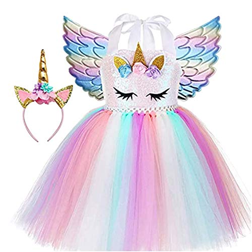 Sincere Party Girls Einhorn Tüll Tutu Kleid Flauschige rosa Einhorn Geburtstagskleid mit Stirnband und Flügeln 4-5 Jahre. von Sincere Party