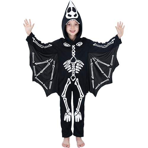 Sincere Party Glühen im dunklen Fledermauskostüm Fledermaus mit Kapuze -Jumpsuit mit angeschlossenen Flügeln für Kinder L(7-9) von Sincere Party