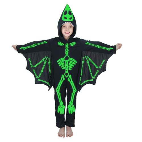 Sincere Party Glühen im dunklen Fledermauskostüm Fledermaus mit Kapuze -Jumpsuit mit angeschlossenen Flügeln für Kinder M(5-7) von Sincere Party
