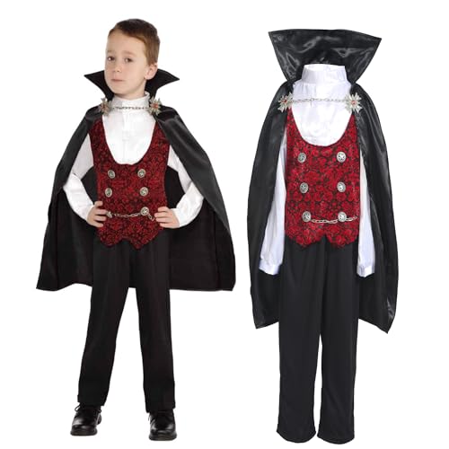 Sincere Party Jungen Vampir Kostüm Halloween Dracula Anzug für Kinder, lange Ärmel Vampir Top,Hose,Cape 12-14Jahre von Sincere Party