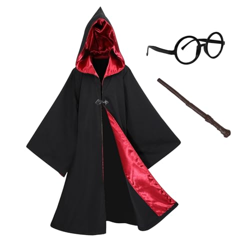 Sincere Party Kinder Black Hooded Magic Mantel,Zauberer Robe mit Stab,Brille,Abzeichen Perfekt für World Book Day 12-13 Jahre Sincere Party Kinder Black Hooded Magic Mantel,Zauberer Robe mit Stab,Brille,Abzeichen Perfekt für World Book Day 12-13 Jahre von Sincere Party