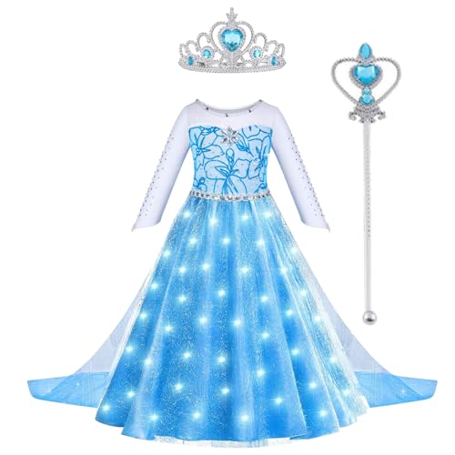 Sincere Party Klassisches beleuchtetes Elsa-Prinzessinnenkleid mit Tüllumhang, Zauberstab, Diadem, perfekt für den Welttag des Buches, Weihnachtsgeschenk für Mädchen von 9–10 Jahren Sincere Party Klassisches beleuchtetes Elsa-Prinzessinnenkleid mit Tüllumhang, Zauberstab, Diadem, perfekt für den Welttag des Buches, Weihnachtsgeschenk für Mädchen von 9–10 Jahren von Sincere Party