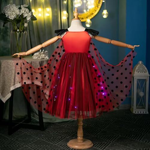 Sincere Party Licht Up Marienkäfer Prinzessin Kleid mit Cape, Marienkäfer Fee Cosplay Kleid für Mädchen 3-4 Jahre von Sincere Party