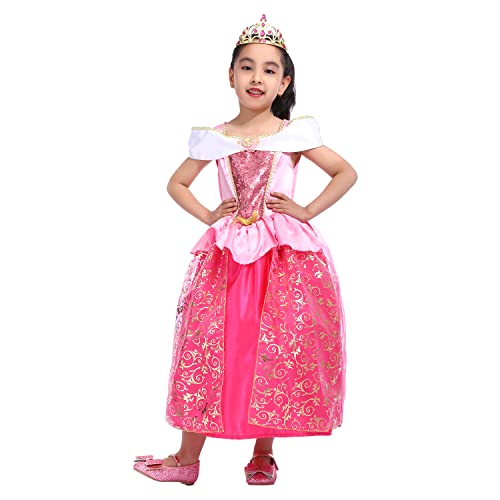 Sincere Party Mädchen Aurora Dornröschen Prinzessin Kleid mit Tiara,Rosa Prinzessin Kostüm 3-4 Jahre von Sincere Party