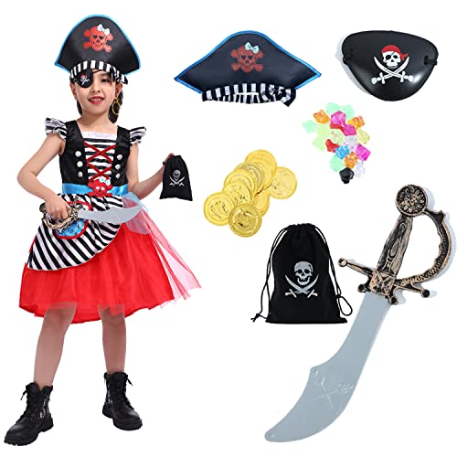 Sincere Party Mädchen Deluxe Piraten Prinzessin Kleid mit Hut, Schwert, Eye-Patch und Piraten Münztasche 3-4 Jahre von Sincere Party