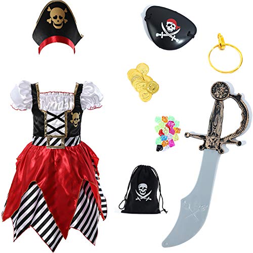Sincere Party Mädchen Deluxe Piraten Prinzessin Kleid mit Hut, Schwert, Eye-Patch und Piraten Münztasche 3-4 Jahre von Sincere Party
