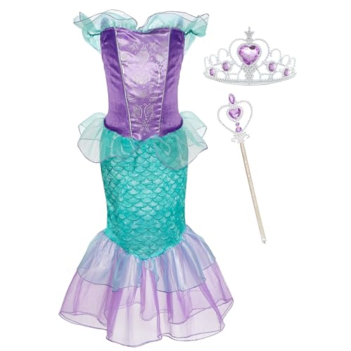 Sincere Party Mädchen Meerjungfrau Prinzessin Kleid,Ariel Cosplay Kleid mit Stab und Krone 5-6 Jahre von Sincere Party