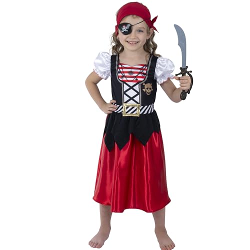Sincere Party Mädchen Piraten Kostüm,2024 Neue Piraten Kleid mit Stirnband, Cutlass, Eye-Patch Größe 7-8 Jahre von Sincere Party