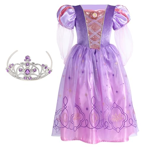 Sincere Party Purple Rapunzel Princess Dress-up Kostüm mit passender Tiara für Mädchen 7-8 Jahre von Sincere Party