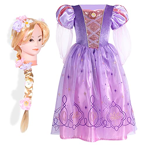 Sincere Party Mädchen Rapunzel Prinzessin Fancy Kleid mit Tangled Perücke 5-6 Jahre,Neue Option von Sincere Party