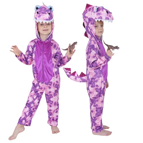 Sincere Party Rosa Lila Sublimationsdruck T-Rex Dinosaurier Kostüm für kleine Jungen und Mädchen, Dinosaurier Oneise mit T-Rex Statue Spielzeug für 2-3 Jahre von Sincere Party