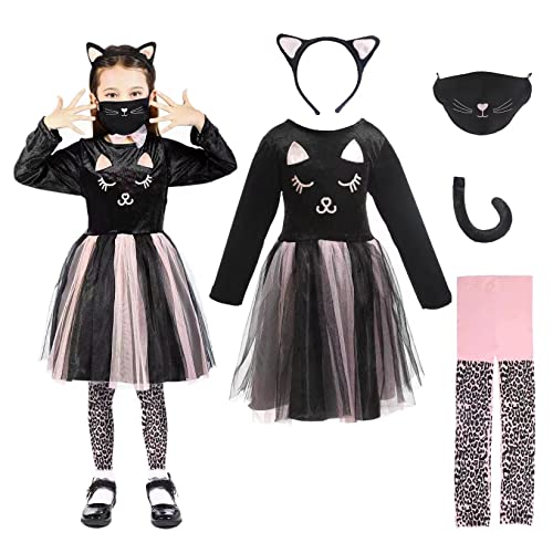 Sincere Party Schwarzes Katzenkostüm für Mädchen mit rosa Tüllrock, Acryl-Nylonstrumpfhose und Stirnband für Kleinkinder von 3 Jahre. von Sincere Party