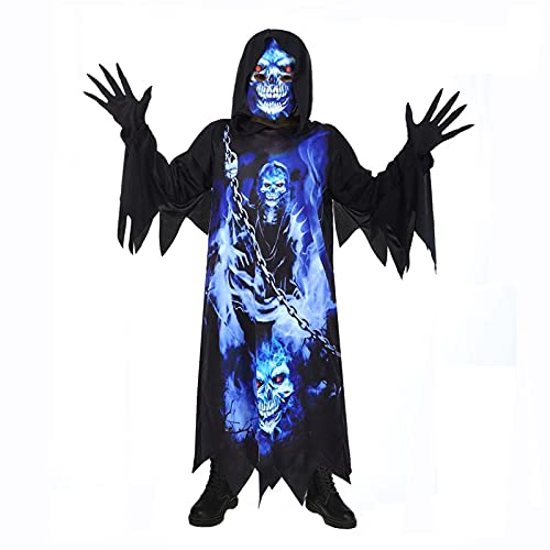 Sincere Party Sensenmann-Kostüm für Kinder, Phantom der Dunkelheit, gruselige schwarze Robe mit gruseligen Handschuhen, bedruckte Maske 4-6 Jahre. Sincere Party Sensenmann-Kostüm für Kinder, Phantom der Dunkelheit, gruselige schwarze Robe mit gruseligen Handschuhen, bedruckte Maske 4-6 Jahre. von Sincere Party
