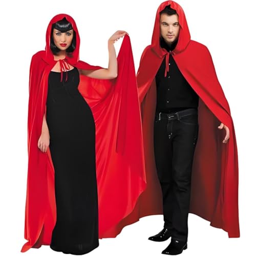 Sincere Party Velours-Kapuzenumhang in voller Länge mit großzügiger Kapuze, Verschluss vorne zum Binden für Uni, Herren, Damen oder Teenager, Roter Kapuzenumhang, 63 inches von Sincere Party