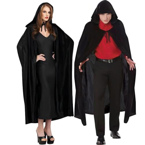 Sincere Party Velours-Kapuzenumhang in voller Länge mit großzügiger Kapuze, Verschluss vorne zum Binden für Uni, Herren, Damen oder Teenager, Schwarzer Kapuzenumhang, 63 inches von Sincere Party