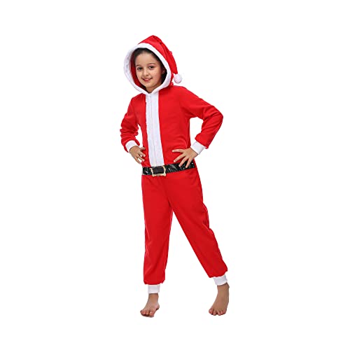 Sincere Party Weihnachtsmann Onesie für Kinder, Jungen Mädchen Weihnachtsmann Kostüm für Weihnachten mit Kapuze Santa Hut 2X-Groß (12-14) von Sincere Party