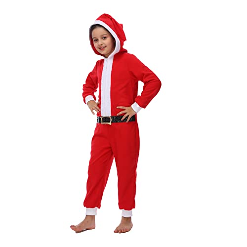 Sincere Party Weihnachtsmann Onesie für Kinder, Jungen Mädchen Weihnachtsmann Kostüm für Weihnachten mit Kapuze Santa Hut Groß (8-10) von Sincere Party