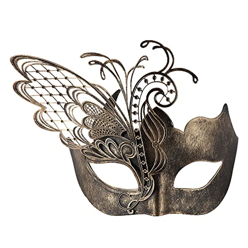Sincerity Craft Halloween Schmetterling Metall Venezianische Maske Geeignet für sexy Kostümball, Maskerade, Karnevalsparty, Weihnachten, Ostern (Schwarz & Gold) von Sincerity Craft