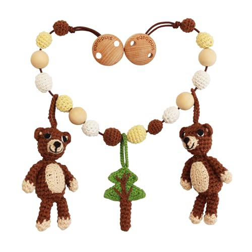 Sindibaba – Multifunktionale Kinderwagenkette Bär Ben (50cm, gehäkelt, mit Rasseln) Bio – Nachhaltiges Babyspielzeug mit weichen Häkel-Stofftieren zum Aufhängen am Kinderwagen und Bettchen von Sindibaba