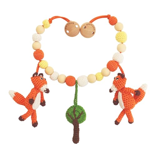 Sindibaba – Multifunktionale Kinderwagenkette Fuchs FRED (50cm, orange, gehäkelt, mit Rasseln) – Nachhaltiges Babyspielzeug mit weichen Häkel-Stofftieren zum Aufhängen am Kinderwagen und Bettchen von Sindibaba