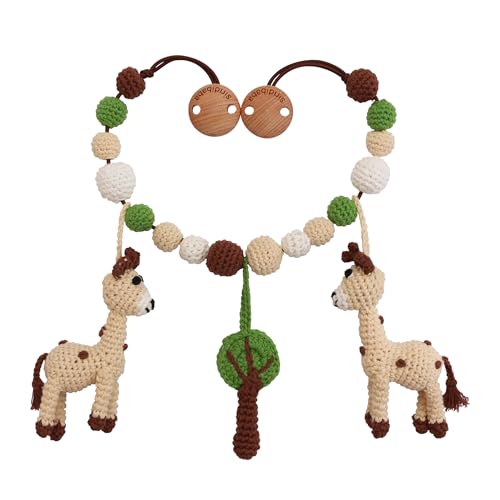 Sindibaba – Multifunktionale Kinderwagenkette Giraffe Spotty (50cm, gehäkelt, mit Rasseln) Bio – Nachhaltiges Babyspielzeug mit weichen Häkel-Stofftieren zum Aufhängen am Kinderwagen und Bettchen von Sindibaba