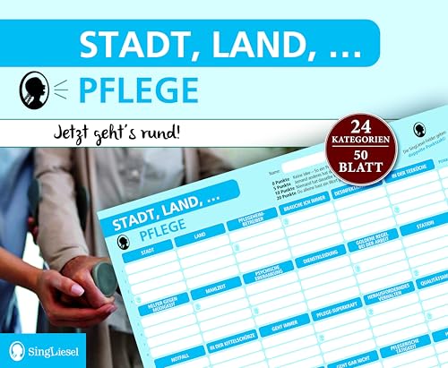 SingLiesel Stadt, Land, Pflege. Der beliebte Spieleklassiker für alle Pflegekräfte | Stadt Land Fluss Spielblock | Lustige Fragen und knifflige Themen | Geschenk | Teamspiel für Kollegen von SingLiesel